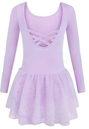 Arshiner Ballettkleider Mädchen Langarm Ballettkleidung Baumwolle Glitzer Tanzkleid Ballettanzug Kinder Balletttrikot mit Tüllrock