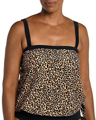 Maxine Of Hollywood Women's Standard Bandeau Tankini Swimsuit Top, Natural//Cougar, 16