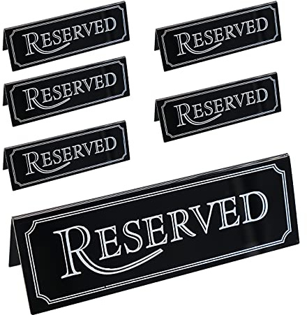6 Pezzi Segnaposto Riservato, Cartello Riservato in Acrilico Segna Tavolo Nero Doppio Lato “Reserved” 15 x 5 cm per Matrimoni Ristoranti Banchetti