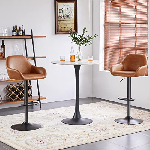 Yaheetech Bar Stools Set of 2, Height Adjustable Swivel Barstools, PU Leather Upholstered Bar Chair with Backrest, Armrests and Footrest for Home Kitchen, Brown
