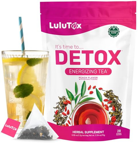 LULUTOX Thé Détox – Mélange de Plantes pour le Bien-être avec Pissenlit, Ginseng et Gingembre – Infusion pour Ballonnements, Ménopause, Gestion du Poids et Vitalité – 28 Sachets