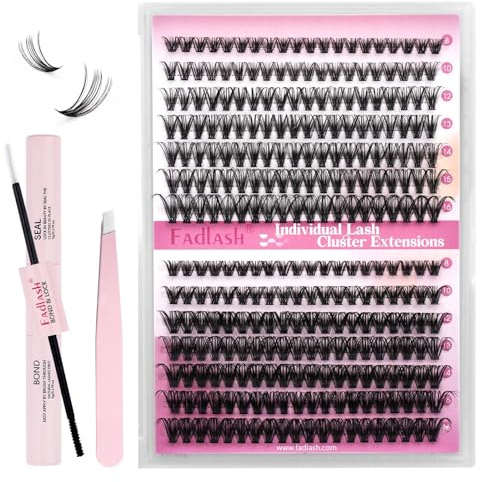 Fadlash Individuella ögonfransar Cluster Lashes Kit 0.07 D Curl 8-16mm 30D + 40D Ögonfransförlängningssats Naturliga klusterfransar med franslim och tätning, pincett Lätt fluffig DIY hemma