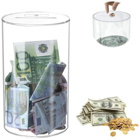 Nizirioo Salvadanaio Acrilico Trasparente Non Apribile per Bambini e Adulti - Idea Regalo per Compleanno, Inizio della Scuola e Altre Occasioni