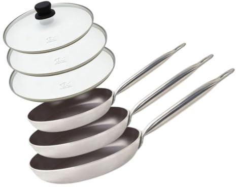 Elo 9804250 Set med 3 aluminiumstekpannor och glaslock, alla spisar, induktionspanna, PFAS-fri panna, aluminium, rostfritt stål, glas, plast, 32 x 5,5 cm