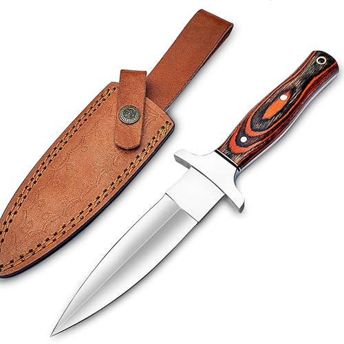 Handmade D2 Steel Dagger Knife, Fixed Blade Hunting Knife with Sheath, 10 inch Dual Edge Blade with Pakkawood Handle for Camping, Tactical, Survival