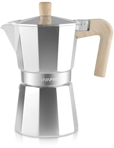 Sivaphe Espresso Kaffeemaschine 6Tassen/300ml Aluminium Moka Kanne,Coffee Maker Moka Pot für Herdplatte, Gas & Elektroherd geeignet, hitzebeständiger Griff, Silber