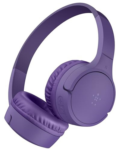 Belkin SoundForm Mini auriculares inalámbricos para niños con micrófono, on ear, 30 horas de autonomía y adhesivos, cascos supraaurales para enseñanza en línea y viajar, iPhone, iPad o Galaxy, Violeta