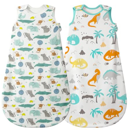 Mosebears Gigoteuse Bébé 0.5 TOG (Lot de 2) Sac de Couchage d'Été en Coton Respirant Turbulette Légère sans Manches pour Fille et Garçon Idéal pour Grosses Chaleurs et Sommet Paisible