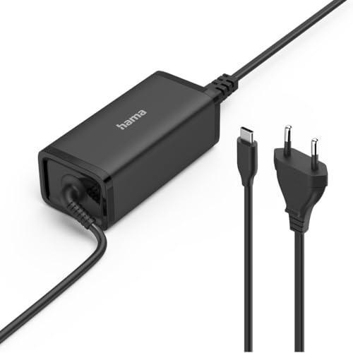 Hama | Cargador Universal USB c para portátil. (Tecnología GAN rápida, Power Delivery 100w, Protección contra sobrecarga, Diseño Compacto) Negro.
