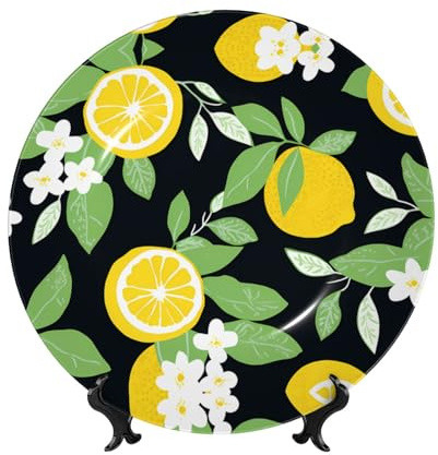 PHAYAH Plato decorativo de porcelana china con diseño de limón verde, platos de cerámica con soporte vertical para decoración del hogar y la oficina, 7 pulgadas