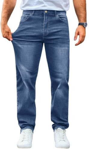 Runcati Jeans Homme Regular Fit Stretch Denim, Bleu, L