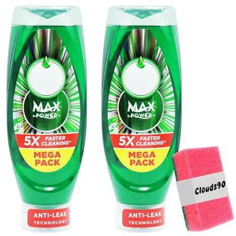 FAIRY's Max Original Power Washing Up Liquid – 2 x730, 5X Faster Cleaning, Anti-Leak Technology with Sponge