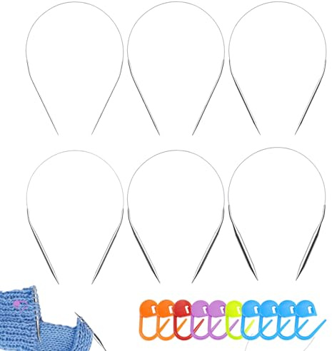 6 Pcs Stainless Circular Needles for Knitting, 16 Inch Circular Knitting Needles Set for Socks Hats, Needle Diameter 2.5mm 3mm 3.5mm 4mm 4.5mm and 5mm