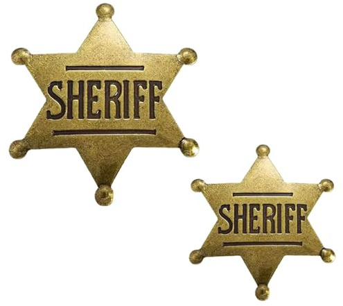 TRKETK 2 Pezzi Distintivo Dello Sceriffo, Medaglia Esagonale Personalità Creativa Spilla Medaglia D'onore Retrò Spilla in Lega con Lettera Esagonale Della Polizia per Feste Cosplay
