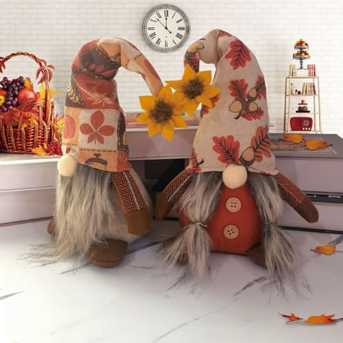GZWY 2 pezzi decorazione autunnale gnomo, decorazione autunnale, gnomo con girasole, zucca, gnomo autunnale, senza viso, decorazione per il giorno del Ringraziamento, decorazione autunnale per interni
