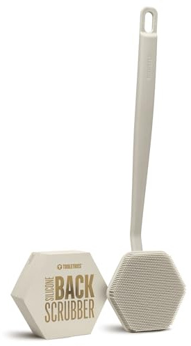 TOOLETRIES Silicone Back Scrubber for Shower, Body Brush - Sand | Extra-long ergonomic handle shower brush for women, designed to exfoliate, deep clean and easily reach your entire back.