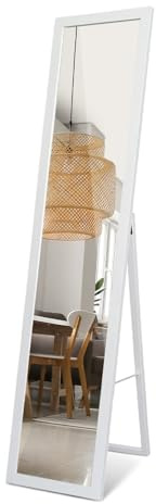 Specchio da Terra 36x156 cm Figura Intera Cornice in Legno MDF Rettangolare per Camera da Letto, Soggiorno, Sala da Pranzo, Guardaroba con Supporto Moderno Trasportabile Elegante