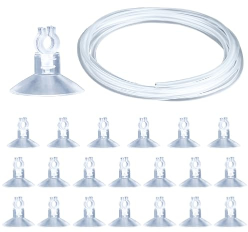HXC 20 ventosas para acuario con manguera de aire de 4 m, ventosas, juego de soportes de ventosa transparentes, accesorios para acuarios para aerolíneas de tensión, suministro de gas, soporte para