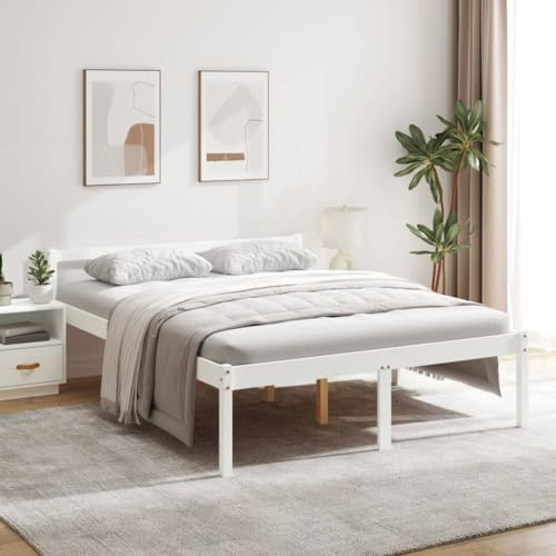 Generico Letto per Anziani 150x200 cm King in Legno Massello di Pino,Bianco,22.52kg,810620