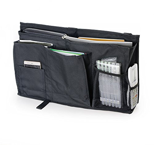 YOUSHARES Caddy Hanging Organizer – Large Capacity 8 Pockets Bedside Storage Bag with Hook & Loop Strap for Placed on Headboard, Bed Rails, Dorms, Bunk Bed and Hospital Bed (Black)