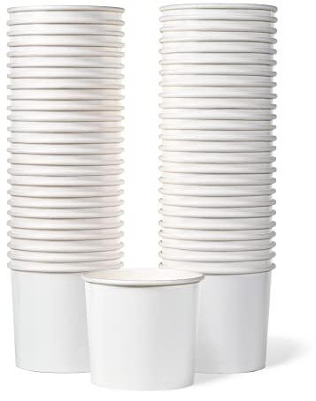 MATICAN Paper Ice Cream Cups - 50-Count 11-Oz Disposable Dessert Bowls for Hot or Cold Food, 11-Ounce Party Supplies Treat Cups for Sundae, Frozen Yogurt, Soup, White