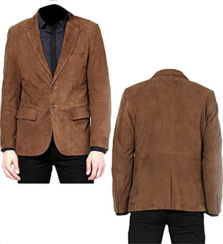 HiFacon Mens 3 botones cuero marrón chaqueta de ante deporte chaqueta chaqueta para hombres, Brown - Suede Leather Jacket, XL
