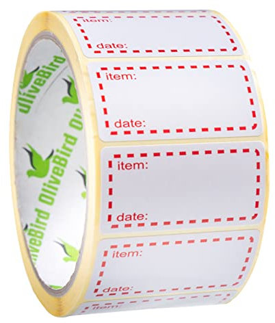 OliveBird 1,000 x Gefrieretiketten auf Rolle , Selbstklebend Haushaltsetiketten, Größe 50x25mm Datum Etiketten - Rot