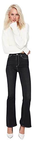 Trendyol Jean évasé Taille Haute pour Femme, Noir, 66