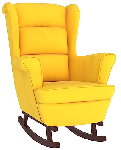 vidaXL Yellow Velvet Rocking Chair with Solid Rubber Wood Legs - Comfortable Seating for Living Room, Lounge Area