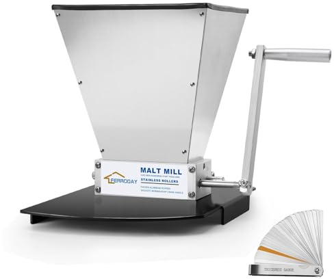 FERRODAY Malt Mill 2 Roller Stainless Steel Malt Crusher Heavy Duty Homebrew Grain Crusher Adjustable Barley Grinder Low Speed Drill Available Manual Brew Mill