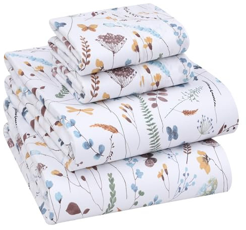 RUVANTI Bettlaken aus 100 % Baumwolle, 4-teilig, weiches und atmungsaktives Perkal-Gewebe, tiefe Tasche, 40,6 cm, Hotelstandard, frisches, kühles Gefühl, langlebig, perfektes Bettlaken-Set,