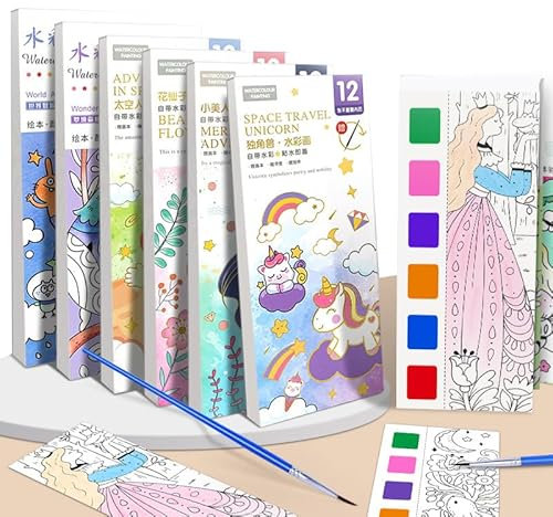 KAYSENSUK 6 Stück Malblock Kinder Wasserfarben Mit Aquarellpapier & Aquarellpinsel, Aquarellblock & Aquarellbuch, Watercolor Block & Wassermalfarben, Block mit Wasserfarbe, Aquarell & Kindermalfarben