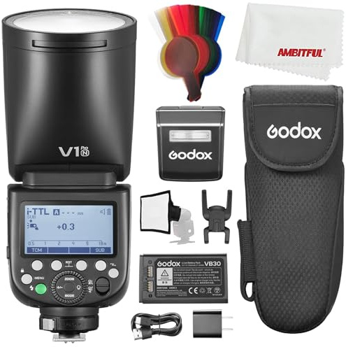godox V1PRO-N V1 Pro TTL - Flash a testa tonda Compatibile con Nikon, 76 Ws HSS 1/8000s, batteria al litio integrata, lampada da modellazione a LED, innovativo flash esterno SU-1