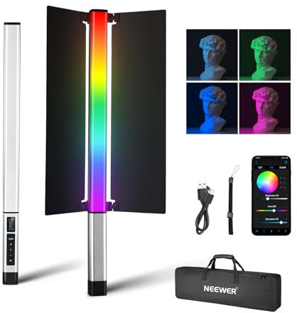 NEEWER CL124 II RGB Handheld LED Light Stick Video Light Wand with APP Control,3200mAh Battery, 360°Full Color 16W 2500K-10000K PWM Dimming1560lux/0.5CRI97+ 17 Scenes Photography Tube Lighting