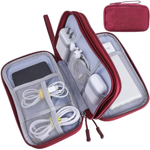 Teskyer Kabeltasche Organizer, wasserdichte, Urlaub Must Haves, Multifunktional Reise Zubehör, Travel Essentials, für Ladegerät, Powerbank, Weinrot