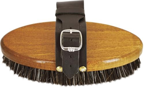 Pferdebürste aus Holz - Bürsten mit Verstellbarem Lederband - Mähnenbürste Pferd mit Mischung aus Pferdehaar und Kunstborsten - Pferde bürsten von Staub und Pferdehaaren (Brown)
