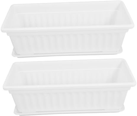 Toddmomy Blumenfensterkasten 2 Stück Fensterkasten-Pflanzgefäß Aus Kunststoff Gemüseblumen-Pflanzgefäße Rechteckige Lange Töpfe Mit Tabletts Blumentopf Für Fensterbank Blumen Weiß