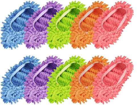 Decorniqu Lot de 5 paires de grands chaussons lavables en microfibre réutilisables pour nettoyage du sol