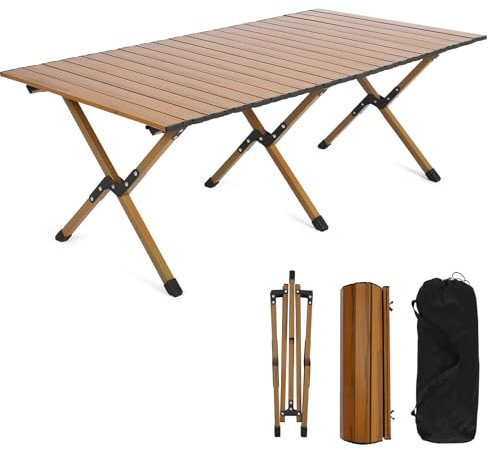 HAUSPROFI Campingtisch Klappbar, Klapptisch Belastbar 100kg, Camping Tisch Tragbar mit Tasche für Picknick Kochen Garten Wandern Reisen, Balkontisch, Picknicktisch, Gartentisch, 116x60cm, Braun
