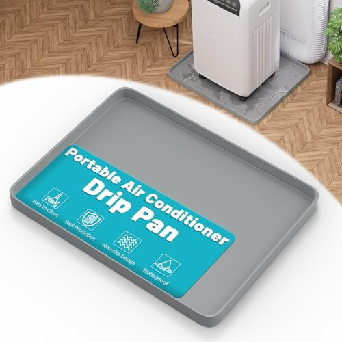 Chiligent Portable Air Conditioner Drip Pan, 23.6 x 19.7 x 0.75 Non-Slip Large Drip Tray with Raised Edges, Prevent Water Leakage & Floor Damage, Portable AC Drip Pan & Mini Fridge Mat, Gray