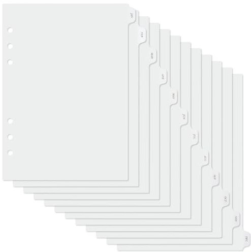 A5 Plastic Binder Dividers with Monthly Tabs 6 Holes Durable Card Dividers for Journals, Binders, Notebooks, Planners, 5.7x8.3 inch(Clear Frosted)