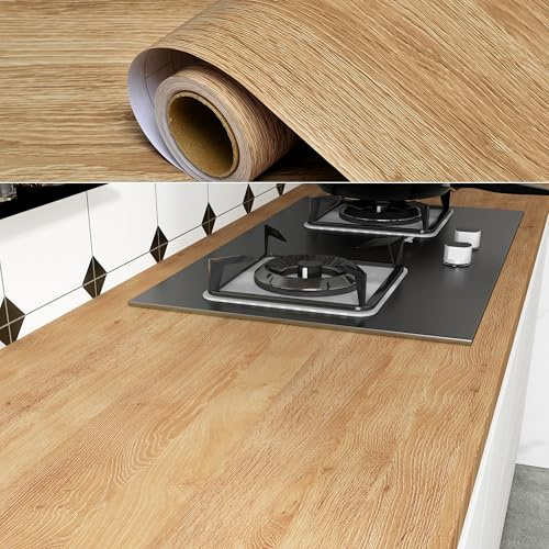 Wood Effect Vinyl Self Adhesive, Kitchen Vinyl Wrap for Furniture Stickers, Wood Effect Sticky Back Plastic Roll, Furniture Makeover Lifelike Grain Contact Paper Self Adhesive Wallpaper, Tool Included