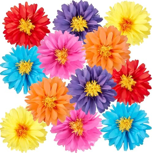 Ruispeed 12 Piezas de Flores de Papel mexicanas – Pompones de Papel de Seda Coloridos, decoración de Fiesta para Pared, Boda, cumpleaños, Fiesta en el jardín, Hechos a Mano