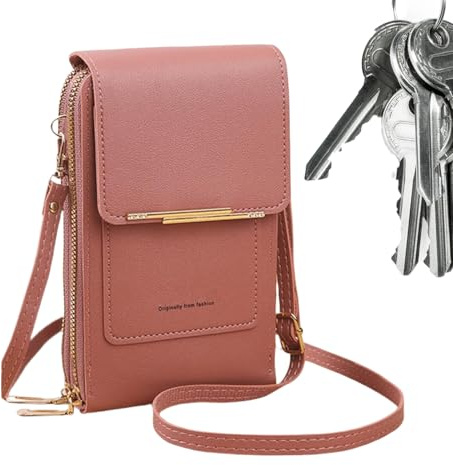 Generisch Custodia per smartphone, elegante con chiusura lampo, in pelle PU, con scomparto per carte di credito, per passaporto, chiavi, rossetto, denaro, mamma, fidanzata, viaggi e shopping, rosa