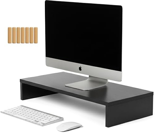 TOUTEK Supporto Monitor Scrivania in Legno – Rialzo PC e Laptop Ergonomico | Accessori Ufficio e Computer – Design Elegante, Facile da Montare, Spazio Extra e Comfort Visivo