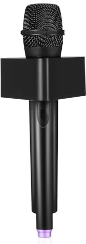 ifundom Microphone Factice Garçon et Filles en Plastique Léger Violet avec Drapeau Noir Accessoire de Microphone de Costume pour Karaoké et Jeu de Rôle pour Fête et Spectacle