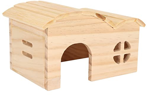 Maison en Bois pour Hamster, résistante aux morsures, sans Fond, cabane en rondins de Bambou, abri pour Petits Animaux, Hamsters, Ours dorés, 15 x 13,5 x 9,5 cm