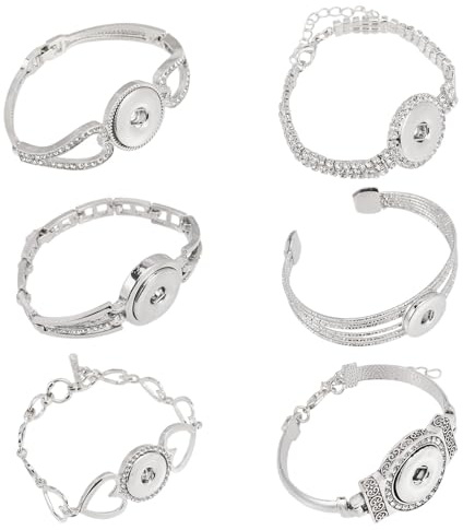 beinkmake Lot de 6 bracelets réglables à boutons pression pour femmes Bouton de bricolage en métal argenté Bracelet ouvert pour cadeaux de festival