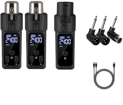 Sistema microfonico wireless da 2,4 GHz con trasmettitore e ricevitore XLR per microfoni a condensatore dinamici, raggio di 30,5 m, kit audio per live DJ, matrimoni, palcoscenico, nero (2 per Dynamic)