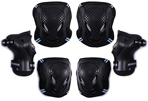 Selighting Protective Gear Set - 6 in 1 Adults Teens Kids Knee Elbow Pads Wrist Guards for Skateboarding Riding Cycling Scooter Rollerblading Roller Skating (M, Black+Blue)
